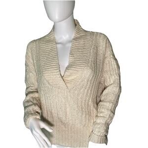 Pilcro Anthropologie Sweater Size Small Beige Wool Blend V Neck Pullover Knit